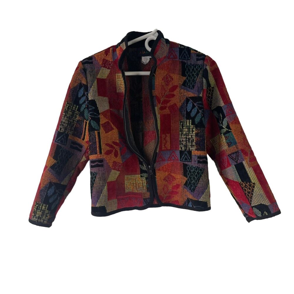 A La Carte Women's Size P XS‎ Abstract Multicolor Corduroy Zip Jacket